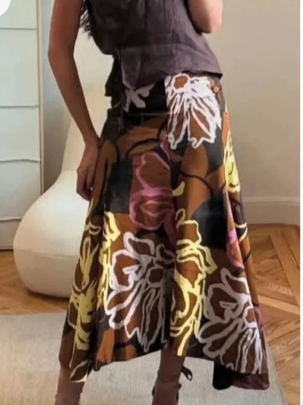 Women’s ZARA ZW COLLECTION SS25 Printed Asymmetric Skirt-Brown-Large
